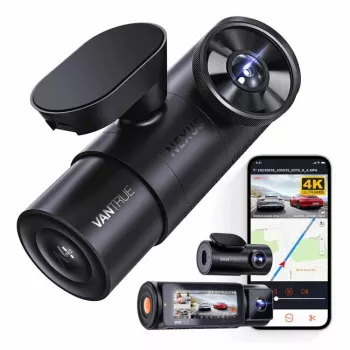 VANTRUE N4 PRO 3-kanālu auto reģistrators, galvenā kamera 3840×2160, 165° priekšā, 160° salonā, GPS, Wi‑Fi, IPS displejs, MicroSD līdz 512GB
