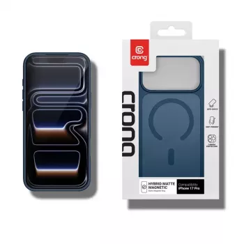 Aizsargmaciņš Crong Hybrid Matte Magnetic iPhone 17 Pro — PC + TPU, caurspīdīgi tumši zils