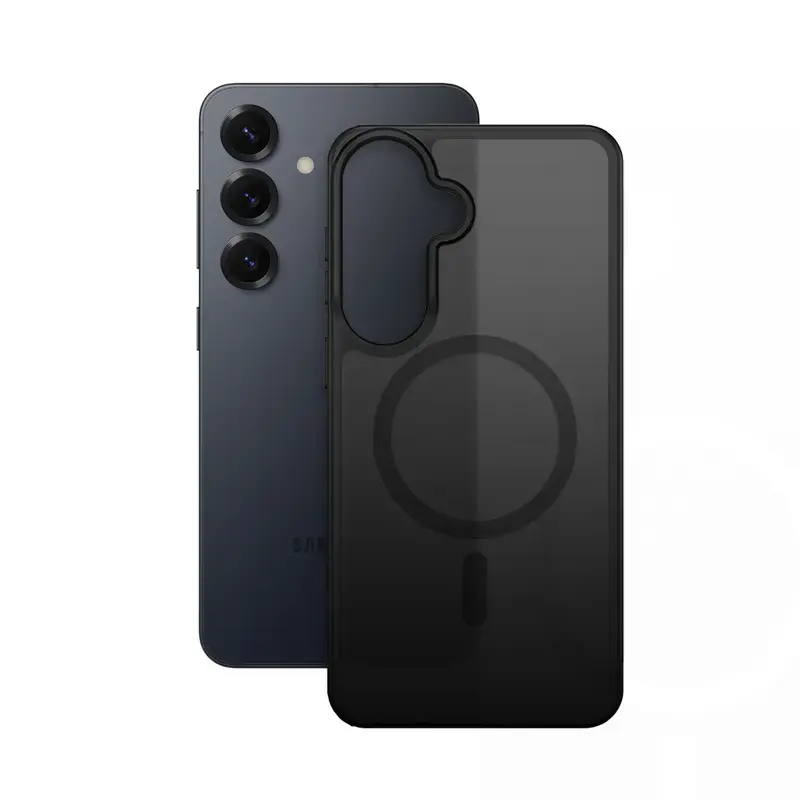 Crong Hybrid Matte Magnetic maciņš Samsung Galaxy S25 — TPU+PC, magnētiskie gredzeni, melns