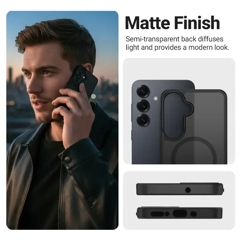 Crong Hybrid Matte Magnetic maciņš Samsung Galaxy S25 — TPU+PC, magnētiskie gredzeni, melns