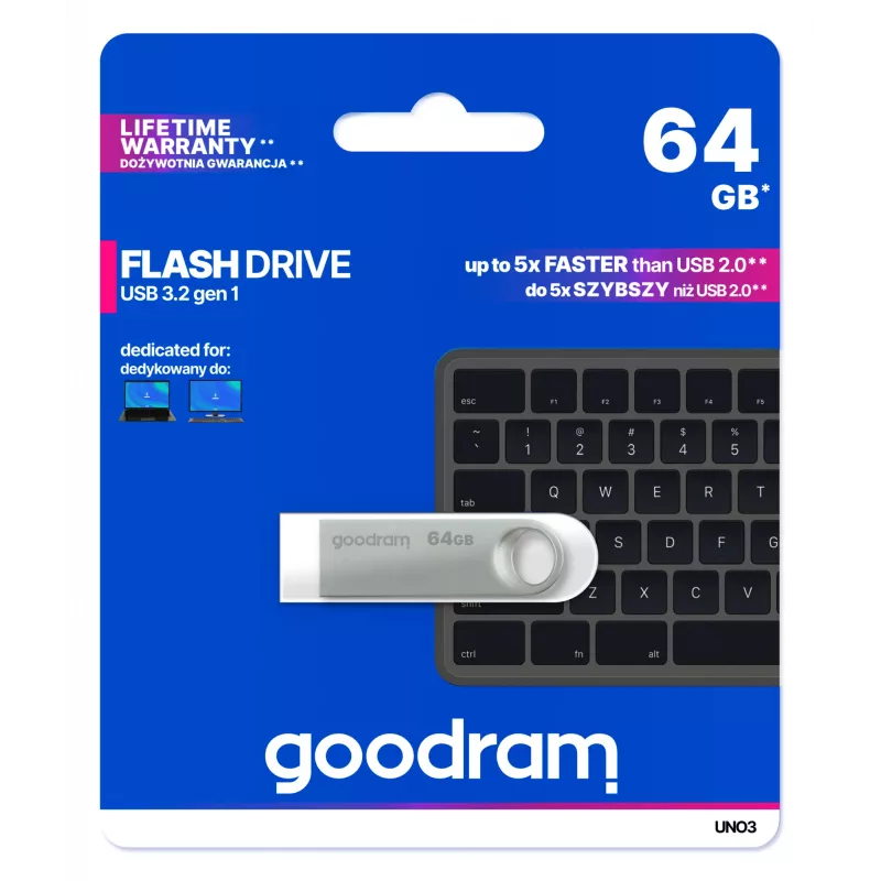 Goodram USB UNO3-0640S0R11 USB zibatmiņa 64 GB USB Type-A 3.2 Gen 1 (3.1 Gen 1) Sudraba