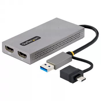 StarTech.com USB uz Diviem HDMI Adapteris, USB A/C uz 2x HDMI Displejiem (1x 4K30Hz, 1x 1080p), Integrēts USB-A uz C Pārejas Kontaktspraudnis, 11cm Kabelis, USB 3.0 uz HDMI Displeja Adapteris, Windows & macOS