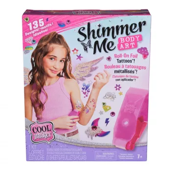 Cool Maker Shimmer Me Body Art komplekts ar rullīti, dārgakmeņiem un 3 folijām, 135 metāliski pagaidu tetovējumi, mākslas un amatniecības rotaļlieta meitenēm no 7 gadiem