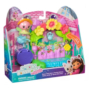 Gabby's Dollhouse: The Movie — Queen Kitty Fairy's Garden Balcony ar rotaļu figūriņu un leļļu mājas aksesuāriem, bērnu rotaļlietas meitenēm un zēniem no 3 gadu vecuma