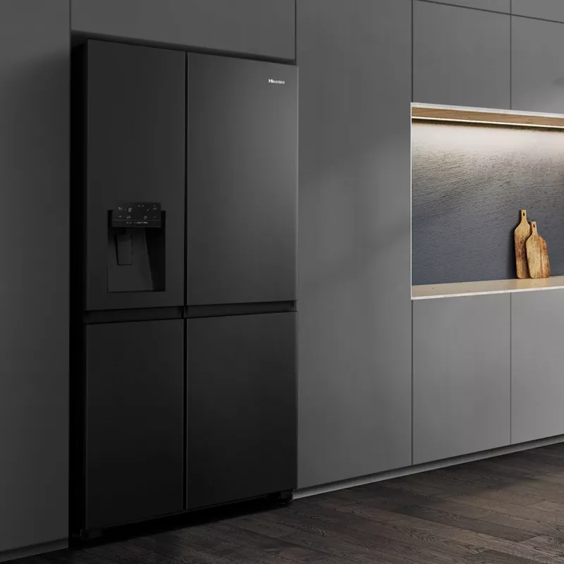 Ledusskapis Hisense RS818N4TFC, sānu pie sāna, brīvstāvošs, 632 L, melns, nerūsējošais tērauds