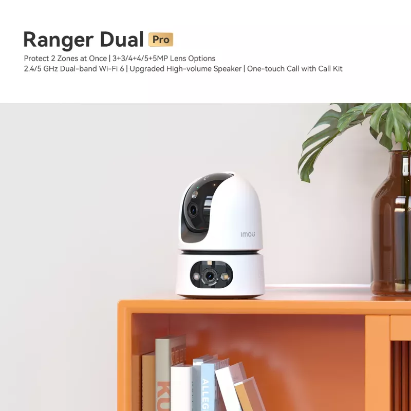 IP drošības kamera IMOU Ranger Dual Pro 6MP — Iekštelpu galda, 2304×1296, 3.6mm, 8× digitālais tālummaiņa, 91°×47° skata leņķi
