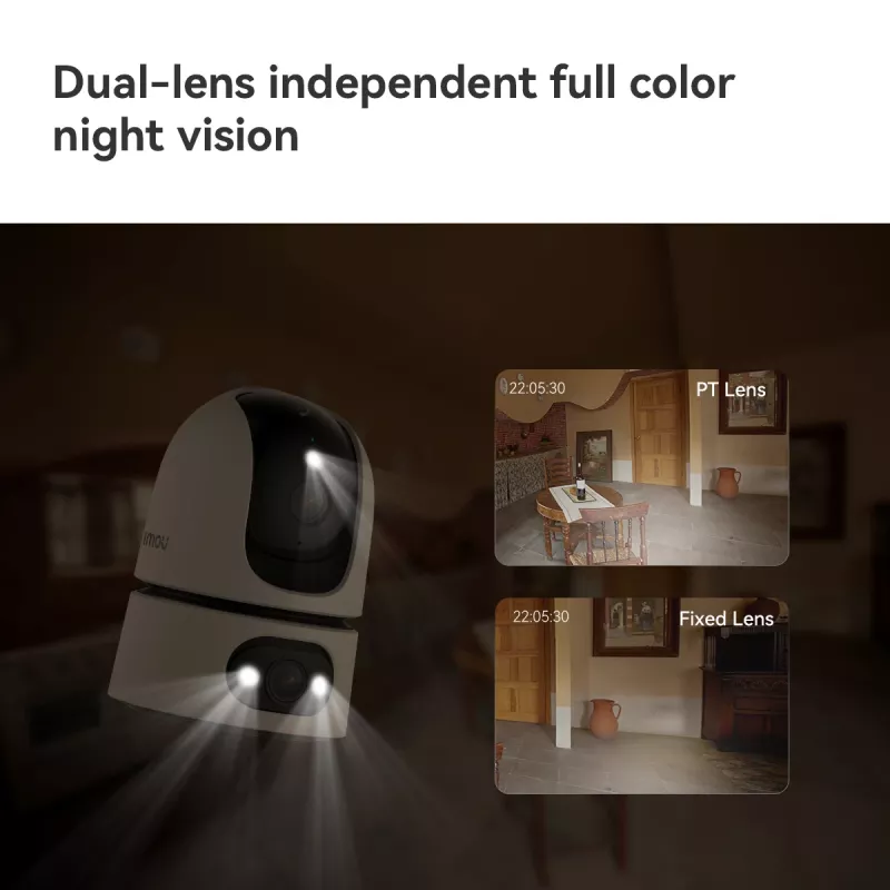 IP drošības kamera IMOU Ranger Dual Pro 6MP — Iekštelpu galda, 2304×1296, 3.6mm, 8× digitālais tālummaiņa, 91°×47° skata leņķi