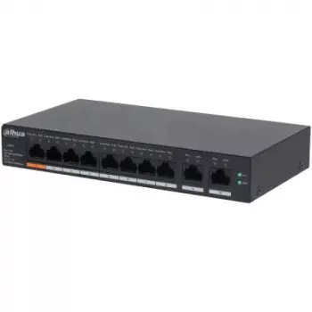 Pārvaldāms L2 Gigabit PoE slēdzis DAHUA CS4010-8GT-60 — 10x Gigabit (10/100/1000), 20 Gbit/s, 8000 MAC, galda/pie sienas montāža, melns