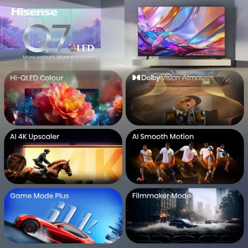 Televizors Hisense 50Q7S 50 collas (127 cm) QLED 4K Ultra HD Smart TV, Direct-LED, HomeOS, Wi-Fi, Melns