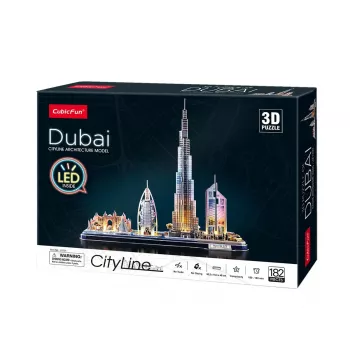 3D Puzle CubicFun City Line Dubai LED, 182 gab., 532×48 mm, vecumam no 10 gadiem