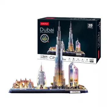 3D Puzle CubicFun City Line Dubai LED, 182 gab., 532×48 mm, vecumam no 10 gadiem