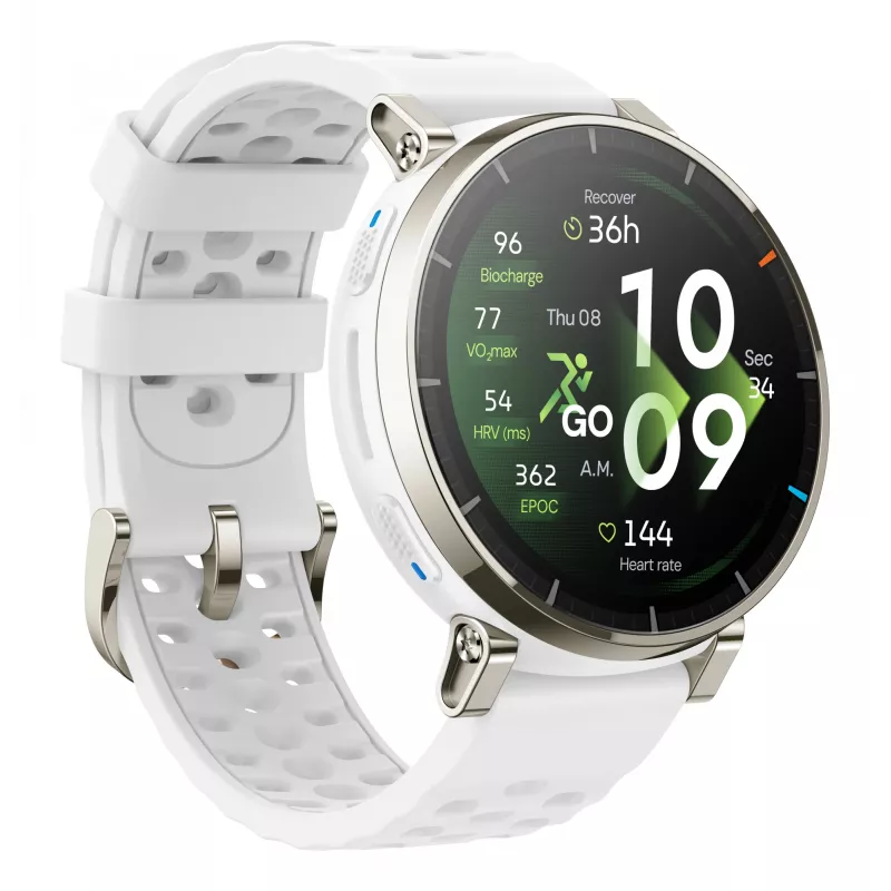 Viedpulkstenis Amazfit Active 3 — 3,35 cm (1,32 collu) AMOLED, 466×466, Skārienekrāns, GPS, 365 mAh, Silikona siksniņa