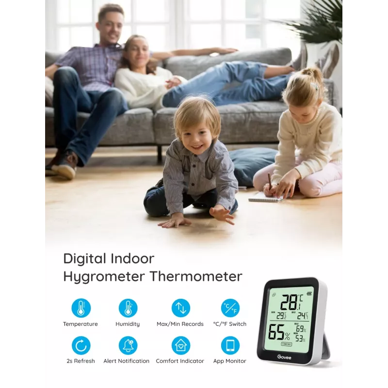 Govee H5075 iekštelpu temperatūras un mitruma sensors, brīvi stāvošs, bezvadu