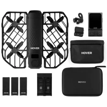 Mini-drone HOVERAir X1 Pro — 4 rotori, 12 MP kamera, 4K video, 1000 m darbības attālums, 1920 mAh akumulators, 32 GB iekšējā atmiņa, Melns