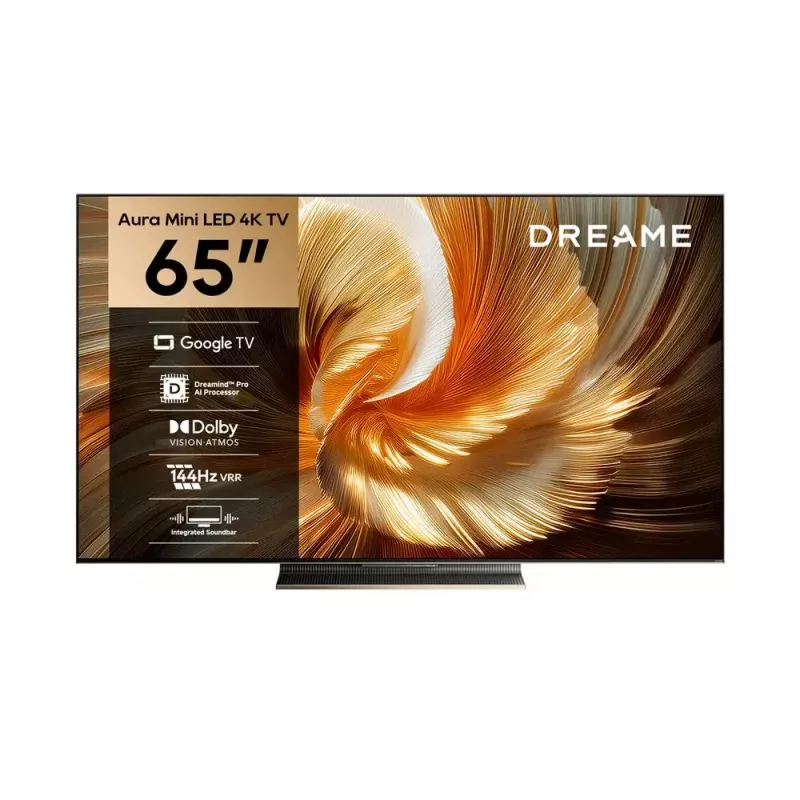 Smart TV Dreame Aura S100 65 collu televizors, QLED+ (Mini LED), 4K UHD, Google TV, 144Hz, AI procesors, iebūvēta skaņas josla, melns