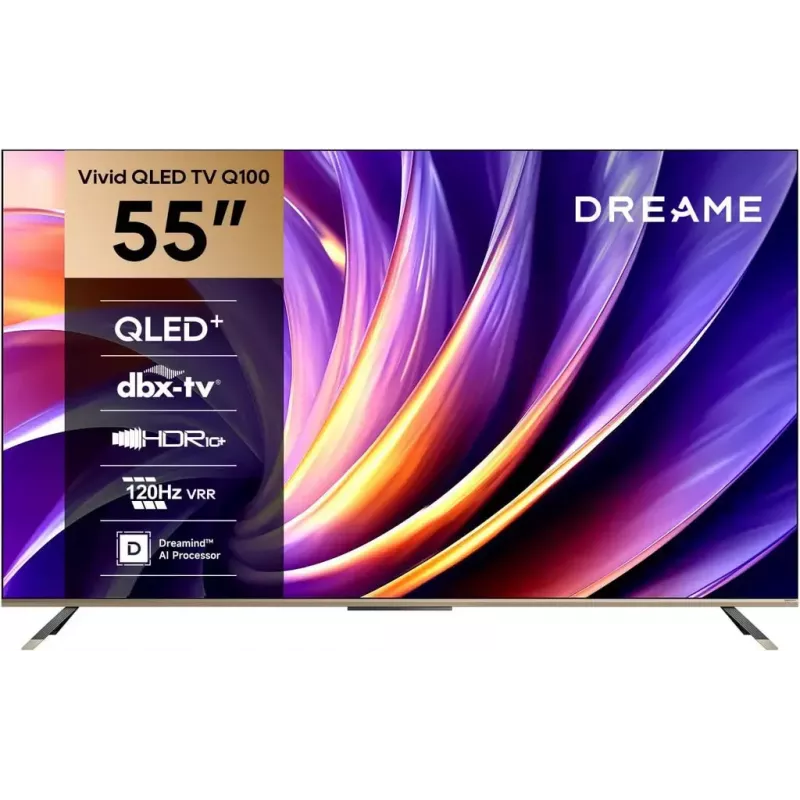 Smart TV Dreame Vivid Q100 55 collas, QLED+, 4K UHD, Google TV, 120Hz, AI procesors, melna