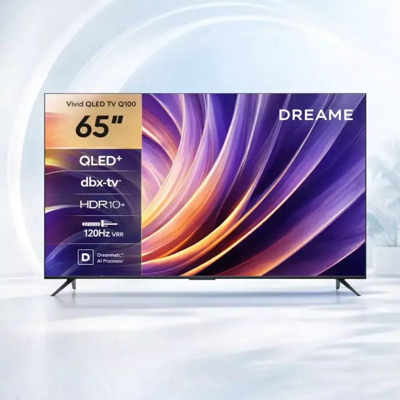 Smart TV Dreame Vivid Q100 65 collas, QLED+, 4K UHD, Google TV, 120Hz, AI procesors, melns