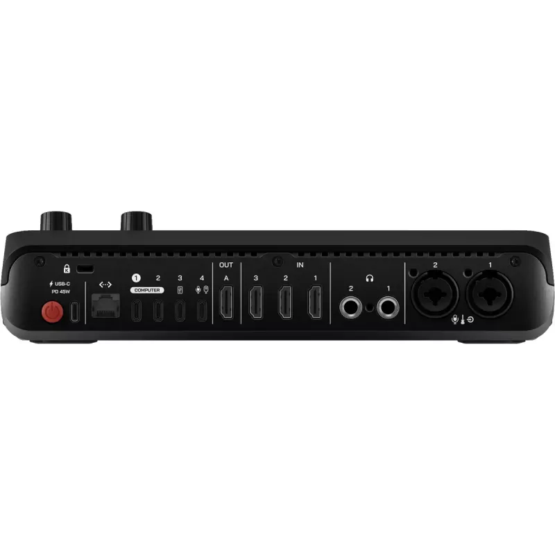 Daudzkanālu podkāstu un tiešraides producēšanas konsole Rode RodeCaster Video S RCVS-E — skārienekrāns, Wi‑Fi, Bluetooth 5.3, 5x USB-C, 3x HDMI ieeja, 1x HDMI izeja, microSD