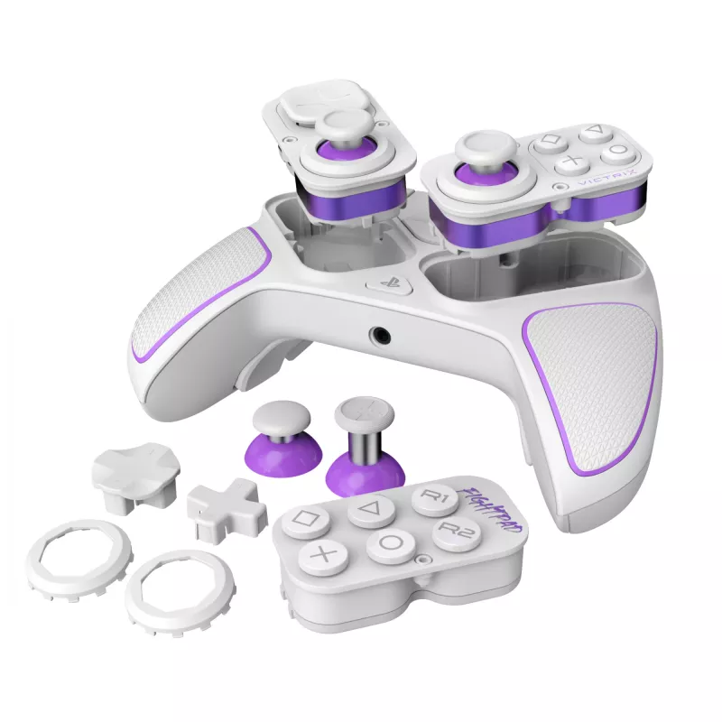 Spēļu kontrolieris VICTRIX PRO BFG 052-002-WH bezvadu/vadu RF/USB, USB-C, 2000mAh, PC/PS4/PS5, violets/balts