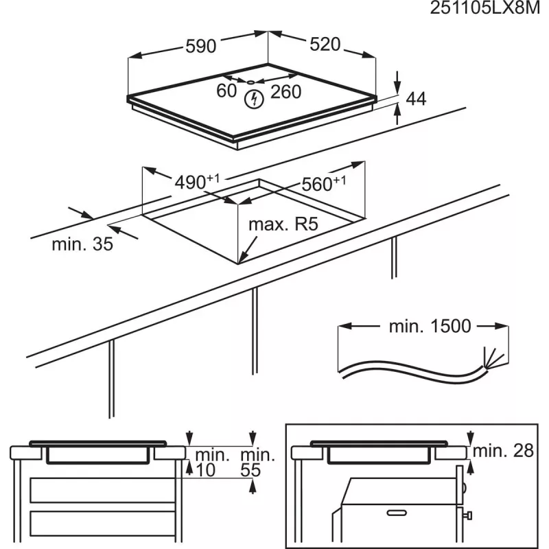 Electrolux EIV634 Melns Iebūvējams 60 cm Zonu Indukcijas Plīts 4 zonām