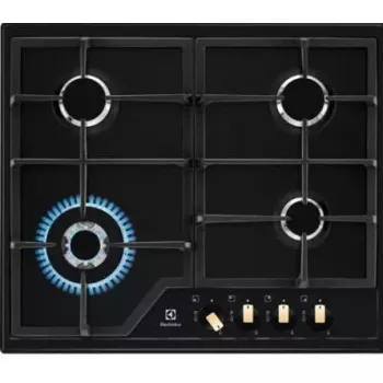 Gāzes plīts virsma Electrolux EGS6436RK iebūvējama 4 zonu melna, wok 4000W, čuguna trauku balsti, rotācijas vadība
