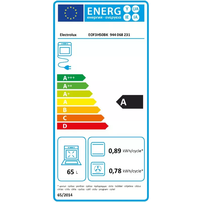 Electrolux EOF3H50BK 65 L 2090 W Melns, Nerūsējošais tērauds
