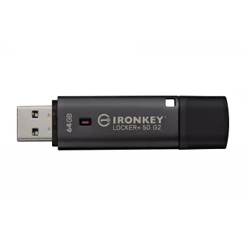 USB zibatmiņa KINGSTON IronKey Locker Plus 50 G2 64GB, USB Type-A, USB 3.2 Gen 1, AES-256, FIPS 197