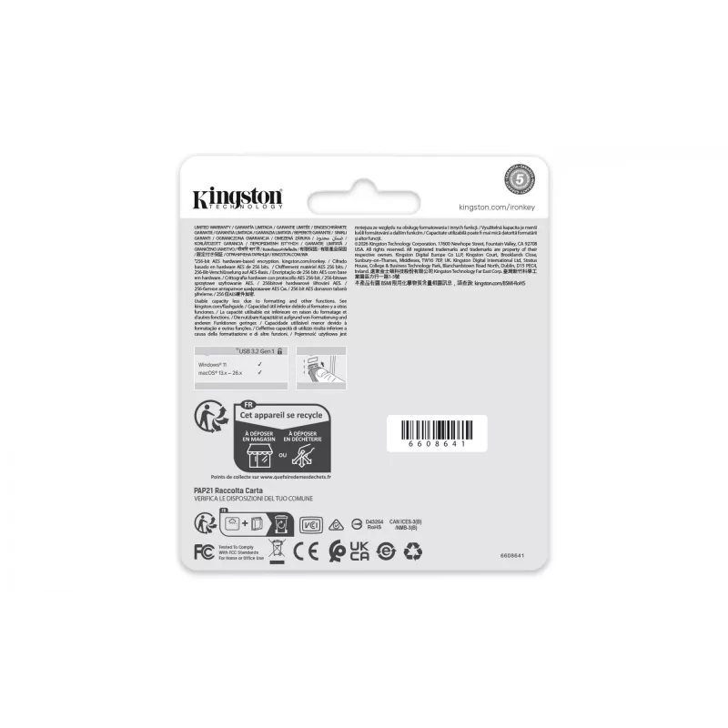USB zibatmiņa KINGSTON IronKey Locker Plus 50 G2 32 GB, USB 3.2 Gen 1 Type-A, AES-256, FIPS 197