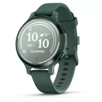 Viedpulkstenis GARMIN Lily 2 Active Green — 38 mm alumīnija korpuss, silikona siksniņa, GPS, SpO2, 5 ATM, akumulators 9 dienas