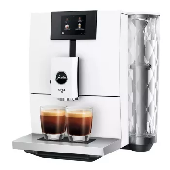 Kafijas automāts JURA ENA 8 (EC) — pilnībā automātisks, 1.1 L ūdens tvertne, 125 g pupiņu tvertne, 15 programmas, 15 bāri, termobloks, Wi‑Fi, balts