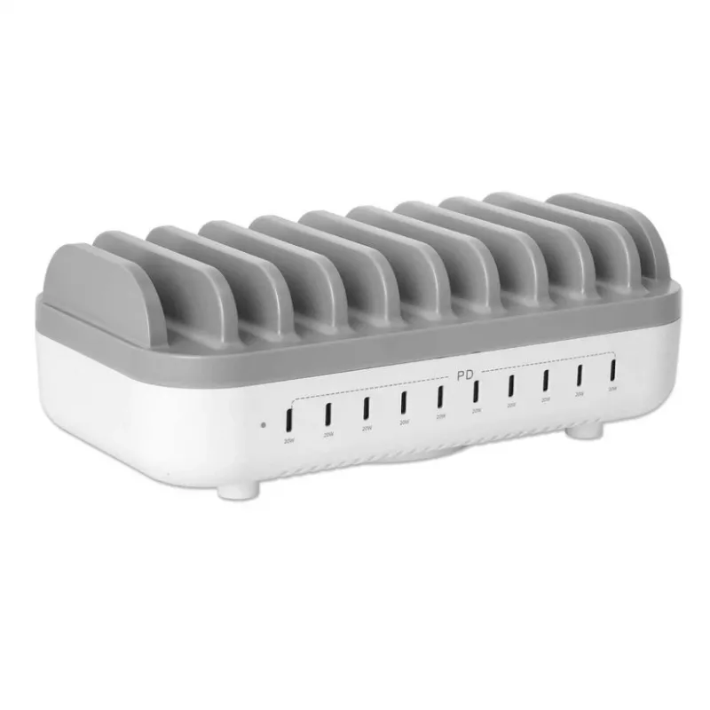 Manhattan 10-portu USB-C uzlādes stacija, USB-C izvade: 10x 20W, maks. 200W, barošana no tīkla (iekļauti US/EU/UK adapteri)