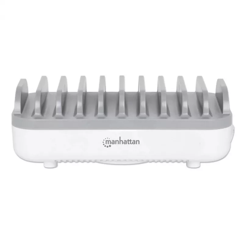 Manhattan 10-portu USB-C uzlādes stacija, USB-C izvade: 10x 20W, maks. 200W, barošana no tīkla (iekļauti US/EU/UK adapteri)