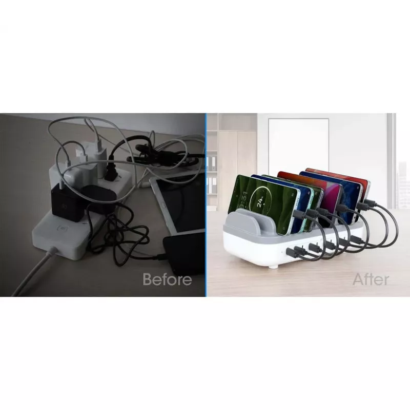 Manhattan 10-portu USB-C uzlādes stacija, USB-C izvade: 10x 20W, maks. 200W, barošana no tīkla (iekļauti US/EU/UK adapteri)