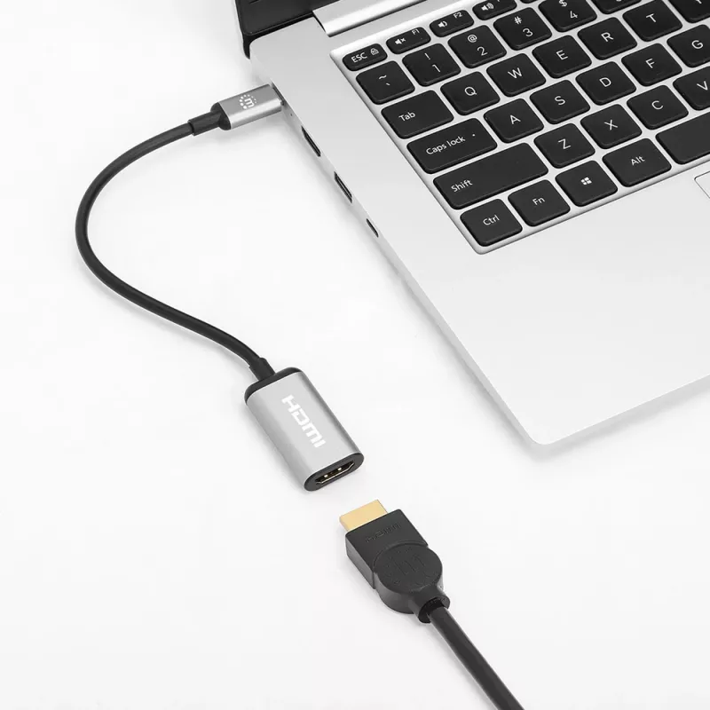 Manhattan USB-C uz HDMI kabelis, 4K@60Hz, 5 Gbps (USB 3.2 Gen1), 15 cm, melns, vīrietis-sieviete, trīs gadu garantija