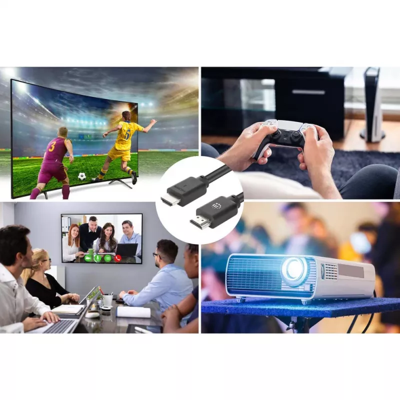 Manhattan HDMI kabelis 4K@60Hz ar Ethernet, 10m, Piemērots VISAM 4K un 1080p/HD lietojumam - jauniniet tagad vai sagatavojiet nākotnei, Vīrišķais uz vīrišķo, Melns, Ultra HD 4k x 2k, Mūža garantija, Premium High Speed