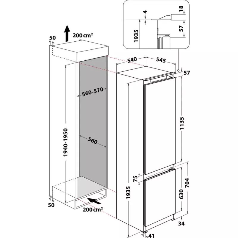 Whirlpool WHC20D023B1 SF Iebūvējamais Ledusskapis 300 L Balts