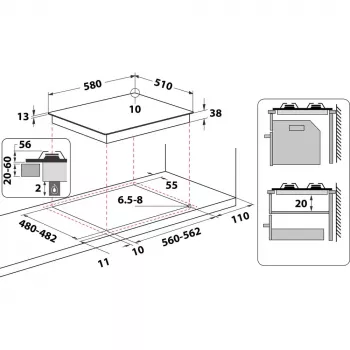 Whirlpool TGML 650 IX Iebūvējamā gāzes plīts virsma, nerūsējošais tērauds, 58 cm, 4 zonas