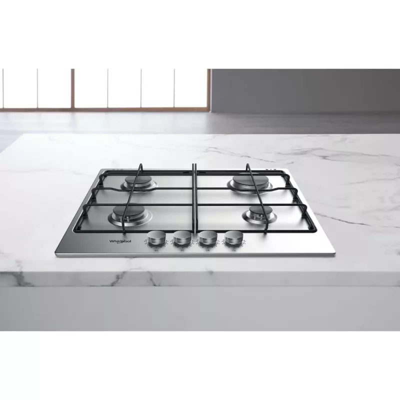 Whirlpool TGML 650 IX Iebūvējamā gāzes plīts virsma, nerūsējošais tērauds, 58 cm, 4 zonas