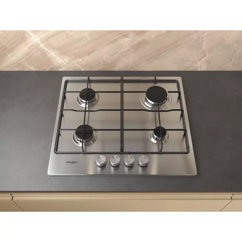 Whirlpool TGML 650 IX Iebūvējamā gāzes plīts virsma, nerūsējošais tērauds, 58 cm, 4 zonas
