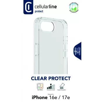 Cellularline Clear Protect cietais maciņš iPhone 16e/17e ar gumijas malām