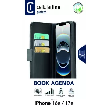 Cellularline Book Agenda ādas efekta grāmatas vāciņš ar magnētisku aizdari iPhone 16e/17e