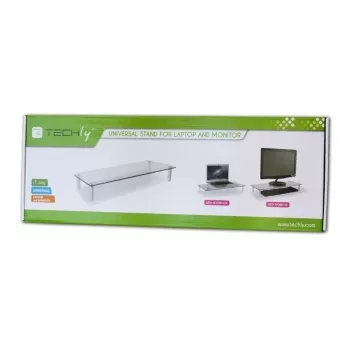 Techly Universāls Galda Monitora Paaugstinātājs, Brīvi Stāvošs, 20 kg, 33 cm (13 collas) – 81.3 cm (32 collas), Caurspīdīgs