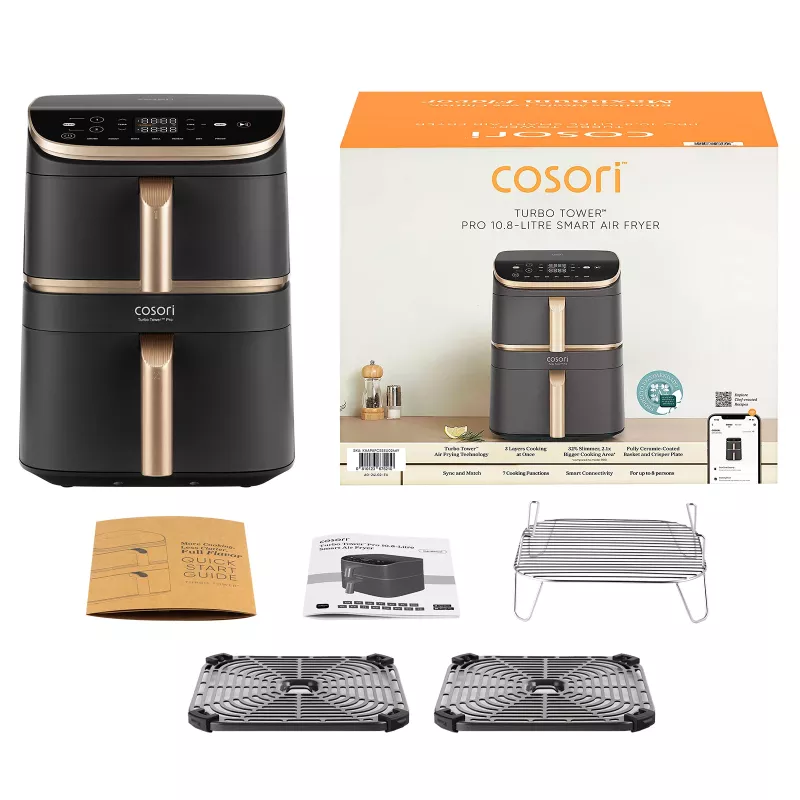 Cosori Turbo Tower Pro Smart karstā gaisa fritieris 10.8 L 2630 W Melns, Zelts