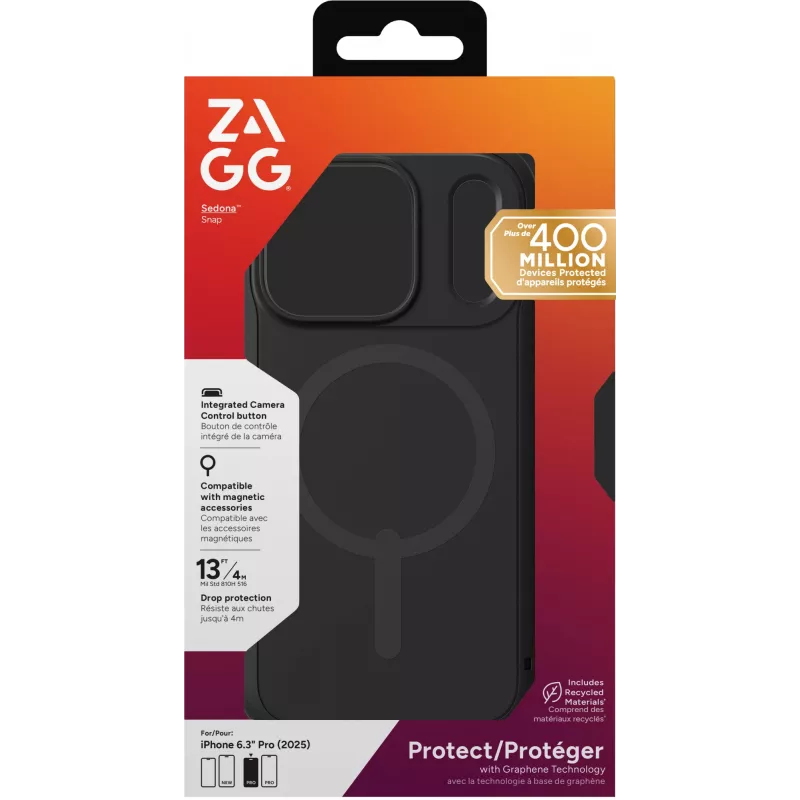 ZAGG Sedona Snap Maciņš Apple iPhone 17 Pro Flood Black, Vāciņš, Apple, iPhone 17 Pro, 16 cm (6.3 collas), Melns