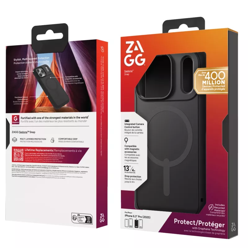 ZAGG Sedona Snap Maciņš Apple iPhone 17 Pro Flood Black, Vāciņš, Apple, iPhone 17 Pro, 16 cm (6.3 collas), Melns