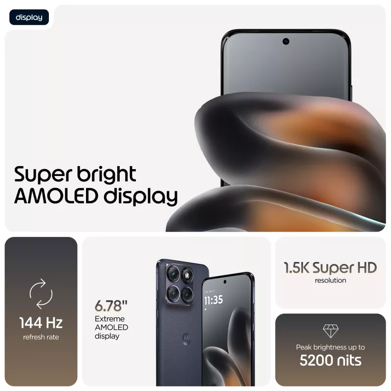 Motorola edge 70 fusion viedtālrunis — 6.78 collu AMOLED, Snapdragon 7s Gen 3, 8 GB RAM, 256 GB, 5200 mAh, Dual SIM, Android 16 (Melns)