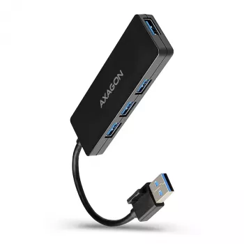 Axagon SuperSpeed USB SLIM centrmezgls, USB 3.2 Gen 1 Type-A, 4 porti, melns, plastmasa, 0.14 m