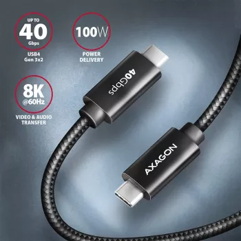 Axagon BUCM432-CM10AB USB-C kabelis USB4 Gen 3x2 1 m Melns