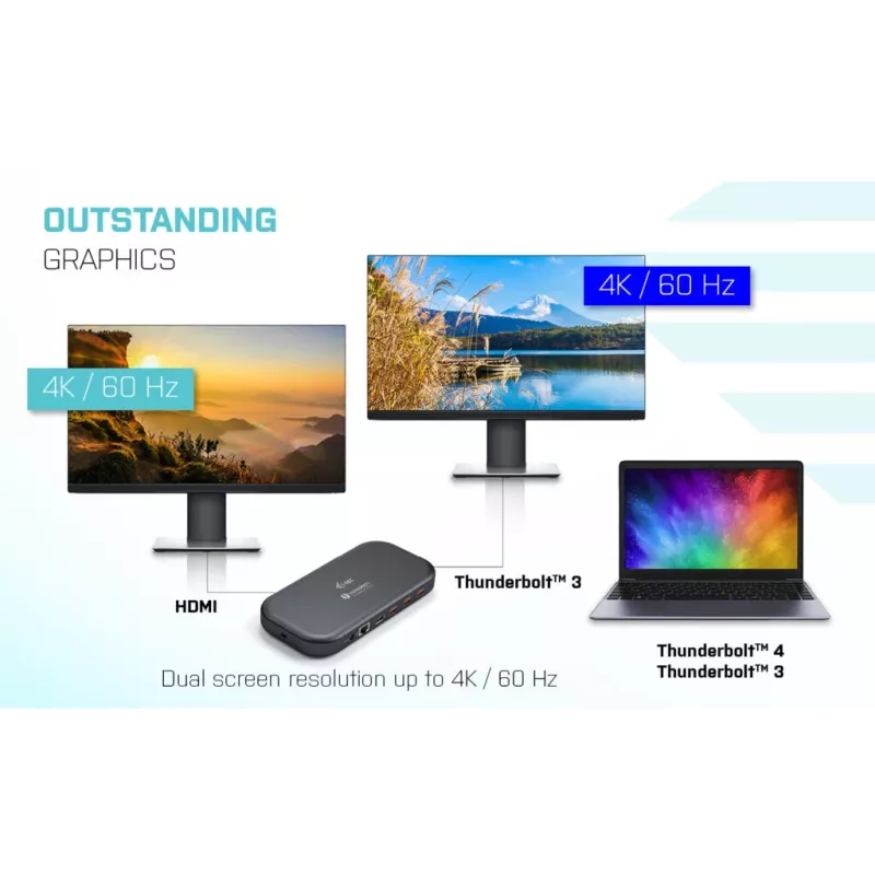 i-tec Thunderbolt 3/USB-C Dual 4K Docking Station + USB-C uz DisplayPort kabelis (1,5 m) + Power Delivery 60W