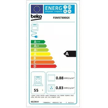 Brīvi stāvoša plīts BEKO FSM57300GX — keramikas virsma 4 zonas, elektriskā cepeškrāsns, nerūsējošais tērauds, 50 cm